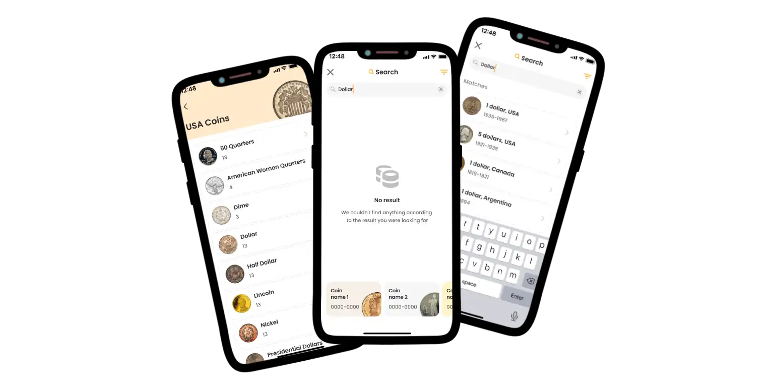 A screen of the Coin ID Scanner interface with searching features.